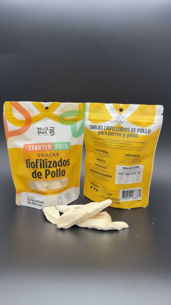 Empaques Nu3Pet de pollo liofilizado